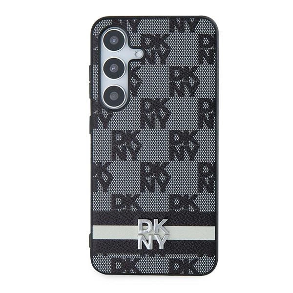 DKNY Leather Checkered Mono Pattern &amp; Printed Stripes Case for Samsung Galaxy S24 - Black_2