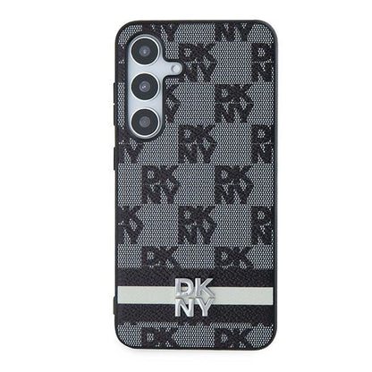 DKNY Leather Checkered Mono Pattern &amp; Printed Stripes Case for Samsung Galaxy S24 - Black_2