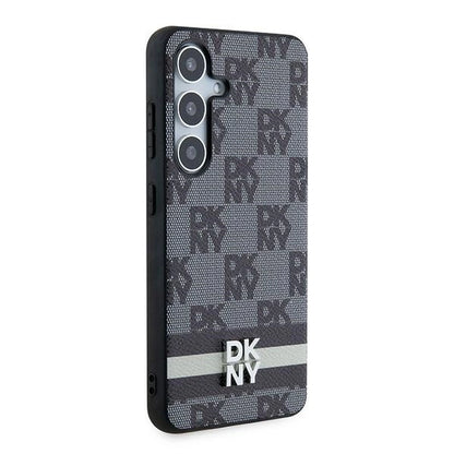 DKNY Leather Checkered Mono Pattern &amp; Printed Stripes Case for Samsung Galaxy S24 - Black_3