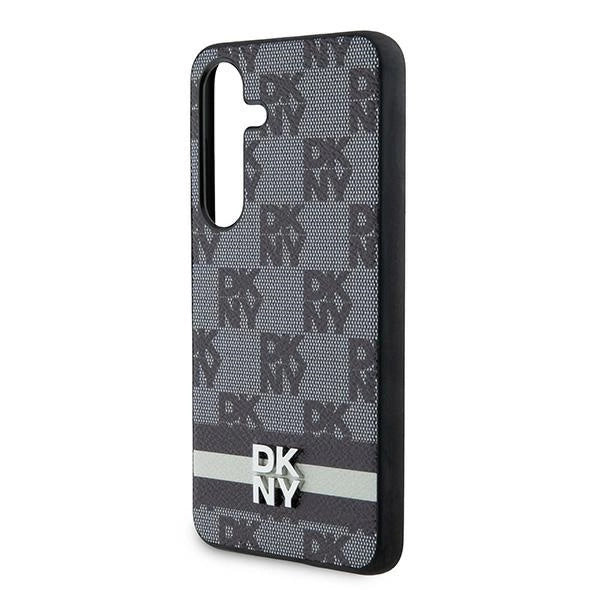DKNY Leather Checkered Mono Pattern &amp; Printed Stripes Case for Samsung Galaxy S24 - Black_5