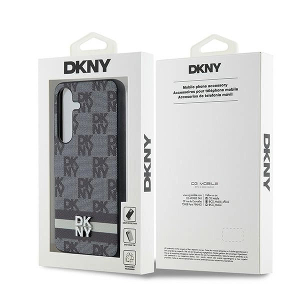 DKNY Leather Checkered Mono Pattern &amp; Printed Stripes Case for Samsung Galaxy S24 - Black_7