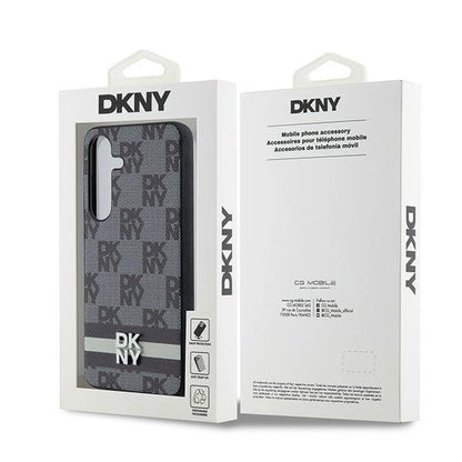 DKNY Leather Checkered Mono Pattern &amp; Printed Stripes Case for Samsung Galaxy S24 - Black_7
