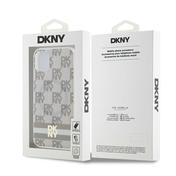 DKNY IML Checkered Mono Pattern &amp; Printed Stripes MagSafe case for iPhone 11 / Xr - beige_7