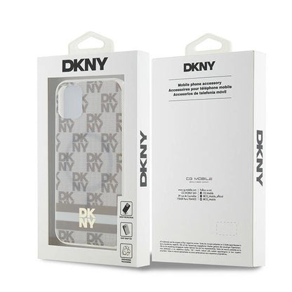 DKNY IML Checkered Mono Pattern &amp; Printed Stripes MagSafe case for iPhone 11 / Xr - beige_7