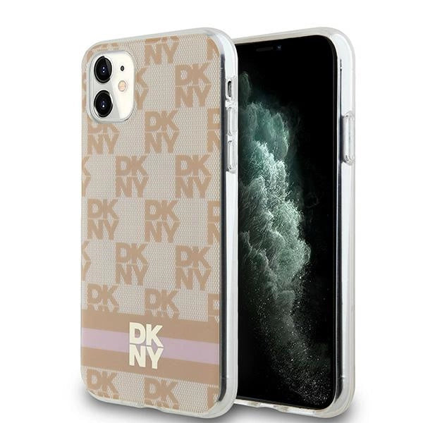 DKNY IML Checkered Mono Pattern &amp; Printed Stripes MagSafe case for iPhone 11 / Xr - pink_0