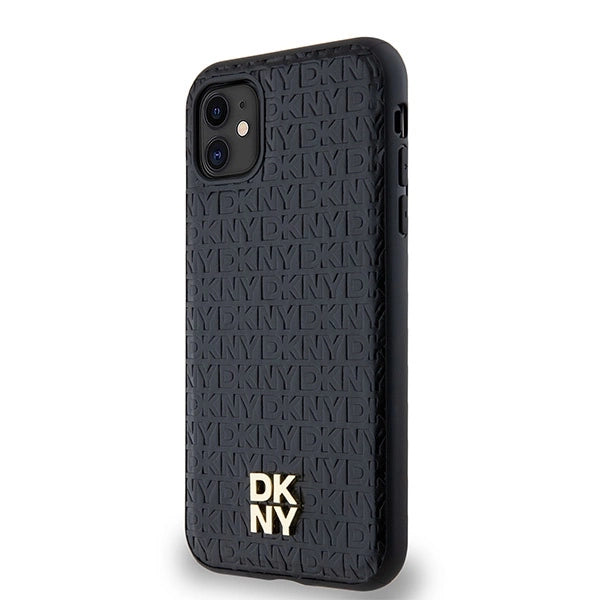 DKNY Leather Monogram Pattern Metal Logo MagSafe Case for iPhone 11 / Xr - Black_1