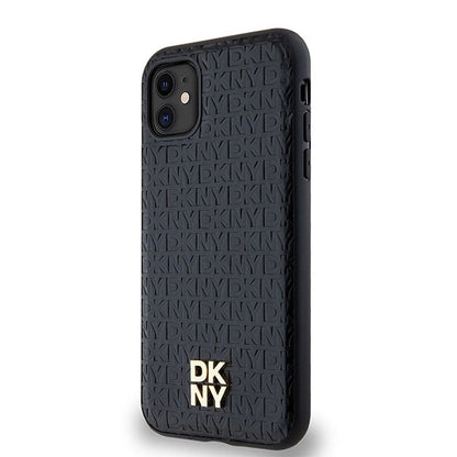 DKNY Leather Monogram Pattern Metal Logo MagSafe Case for iPhone 11 / Xr - Black_1