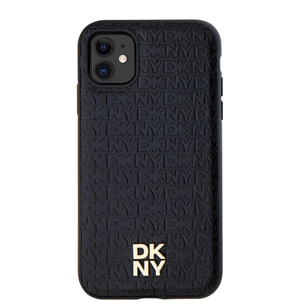 DKNY Leather Monogram Pattern Metal Logo MagSafe Case for iPhone 11 / Xr - Black_2