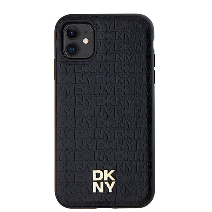 DKNY Leather Monogram Pattern Metal Logo MagSafe Case for iPhone 11 / Xr - Black_2