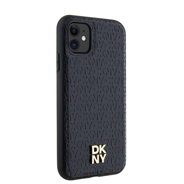 DKNY Leather Monogram Pattern Metal Logo MagSafe Case for iPhone 11 / Xr - Black_3