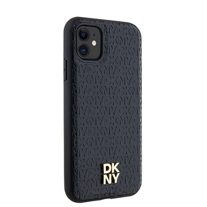 DKNY Leather Monogram Pattern Metal Logo MagSafe Case for iPhone 11 / Xr - Black_3