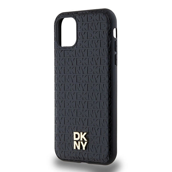 DKNY Leather Monogram Pattern Metal Logo MagSafe Case for iPhone 11 / Xr - Black_5