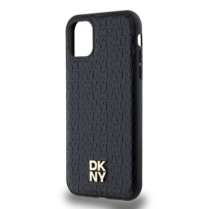 DKNY Leather Monogram Pattern Metal Logo MagSafe Case for iPhone 11 / Xr - Black_5