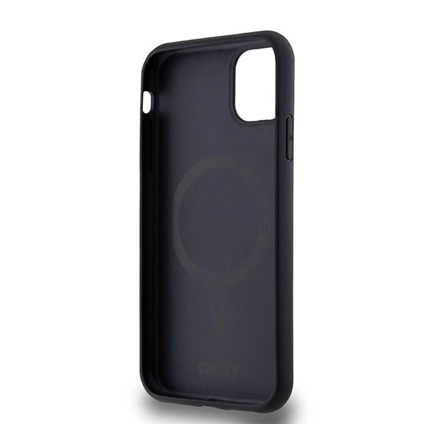 DKNY Leather Monogram Pattern Metal Logo MagSafe Case for iPhone 11 / Xr - Black_6