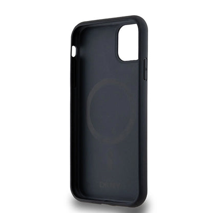 DKNY Leather Monogram Pattern Metal Logo MagSafe Case for iPhone 11 / Xr - Black_6