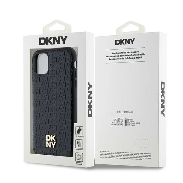 DKNY Leather Monogram Pattern Metal Logo MagSafe Case for iPhone 11 / Xr - Black_7