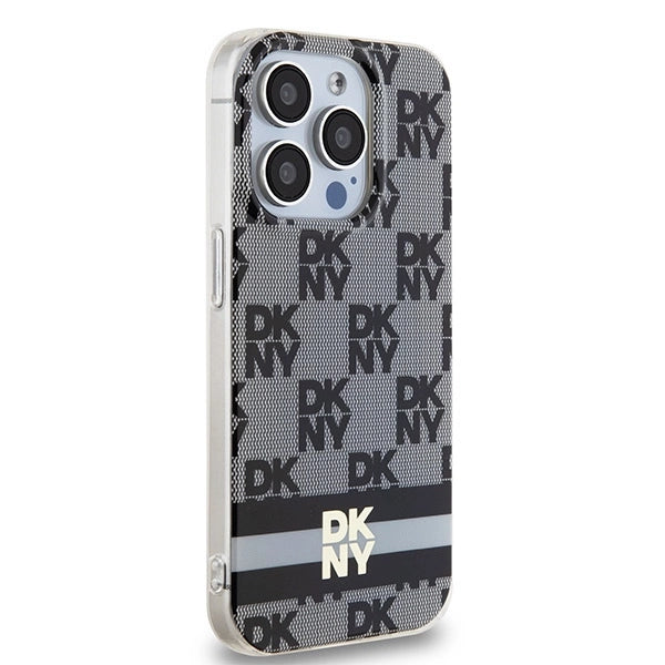 DKNY IML Checkered Mono Pattern &amp; Printed Stripes MagSafe Case for iPhone 13 Pro / 13 - Black_3
