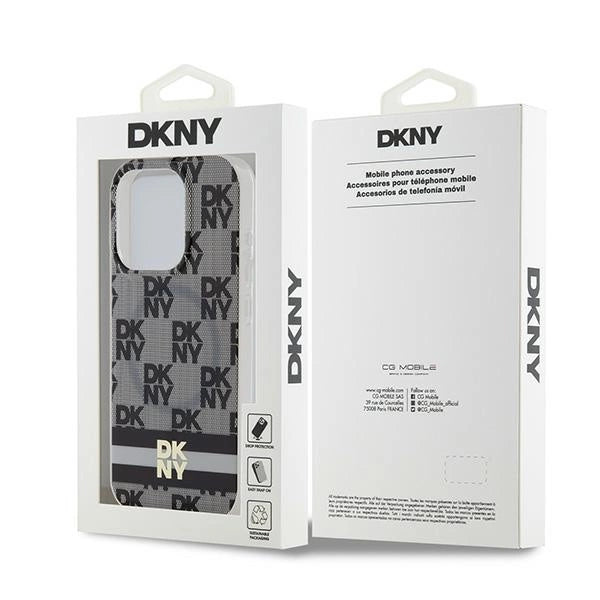 DKNY IML Checkered Mono Pattern &amp; Printed Stripes MagSafe Case for iPhone 13 Pro / 13 - Black_7
