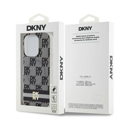 DKNY IML Checkered Mono Pattern &amp; Printed Stripes MagSafe Case for iPhone 13 Pro / 13 - Black_7