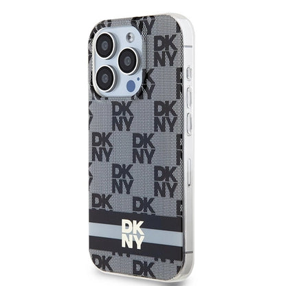 DKNY IML Checkered Mono Pattern &amp; Printed Stripes MagSafe Case for iPhone 13 Pro Max - Black_1