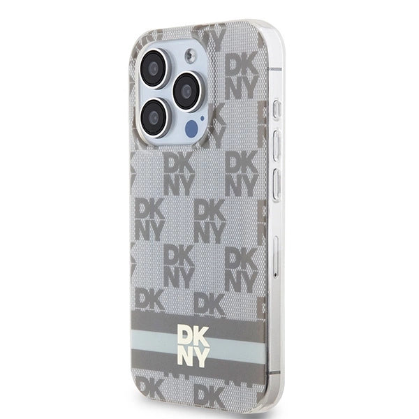 DKNY IML Checkered Mono Pattern &amp; Printed Stripes MagSafe case for iPhone 14 Pro - beige_1