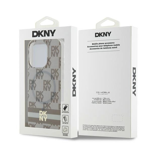 DKNY IML Checkered Mono Pattern &amp; Printed Stripes MagSafe case for iPhone 14 Pro - beige_7