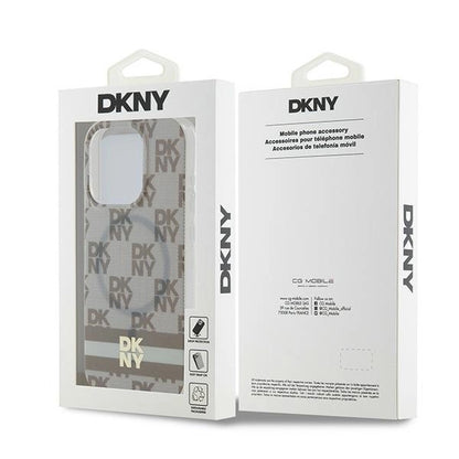 DKNY IML Checkered Mono Pattern &amp; Printed Stripes MagSafe case for iPhone 14 Pro - beige_7