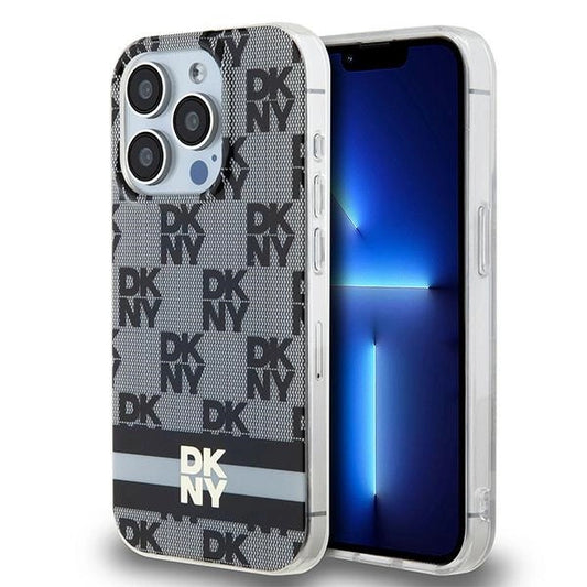 DKNY IML Checkered Mono Pattern &amp; Printed Stripes MagSafe Case for iPhone 14 Pro - Black_0