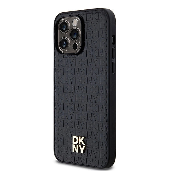 DKNY Leather Pattern Metal Logo MagSafe case for iPhone 14 Pro - black_1