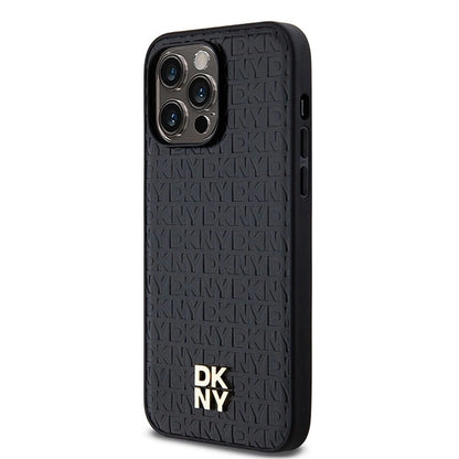 DKNY Leather Pattern Metal Logo MagSafe case for iPhone 14 Pro - black_1