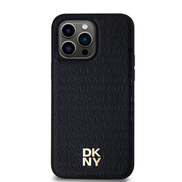 DKNY Leather Pattern Metal Logo MagSafe case for iPhone 14 Pro - black_2