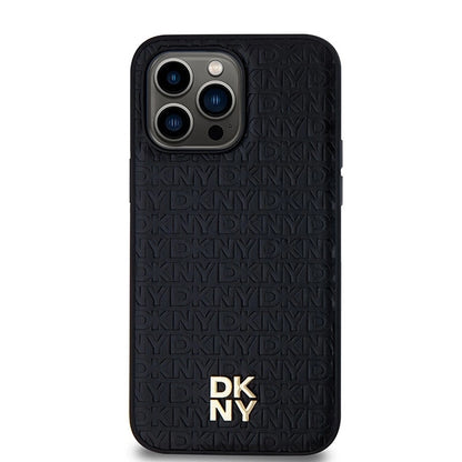 DKNY Leather Pattern Metal Logo MagSafe case for iPhone 14 Pro - black_2