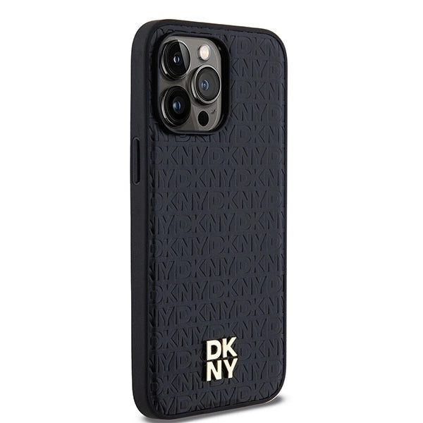 DKNY Leather Pattern Metal Logo MagSafe case for iPhone 14 Pro - black_3