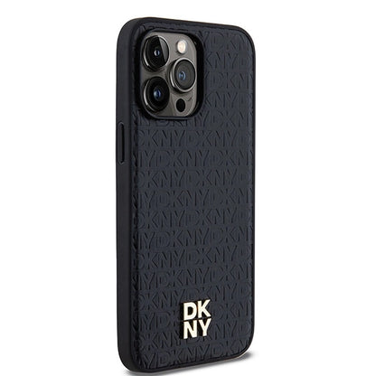 DKNY Leather Pattern Metal Logo MagSafe case for iPhone 14 Pro - black_3