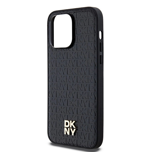 DKNY Leather Pattern Metal Logo MagSafe case for iPhone 14 Pro - black_5