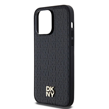 DKNY Leather Pattern Metal Logo MagSafe case for iPhone 14 Pro - black_5