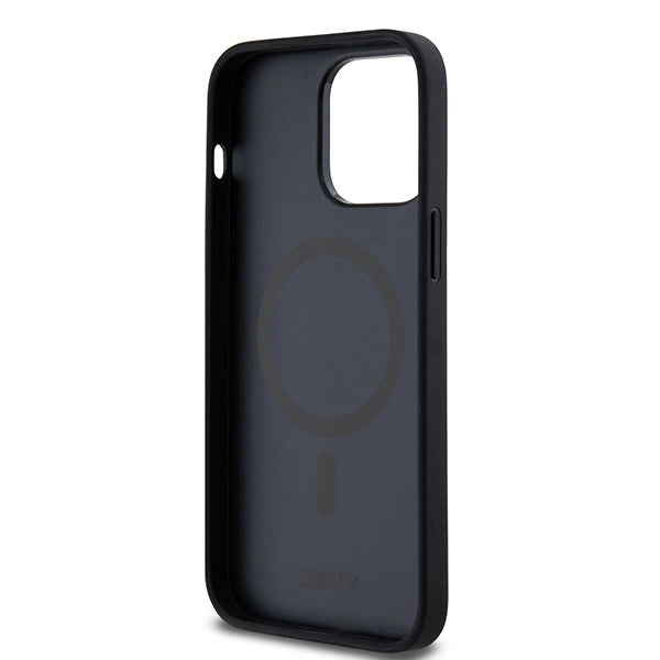 DKNY Leather Pattern Metal Logo MagSafe case for iPhone 14 Pro - black_6