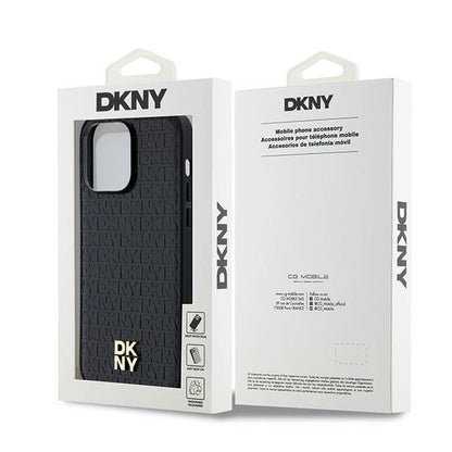 DKNY Leather Pattern Metal Logo MagSafe case for iPhone 14 Pro - black_7