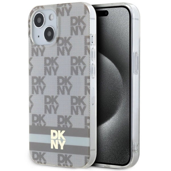 DKNY IML Checkered Mono Pattern &amp; Printed Stripes MagSafe case for iPhone 15 / 14 / 13 - beige_0