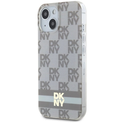 DKNY IML Checkered Mono Pattern &amp; Printed Stripes MagSafe case for iPhone 15 / 14 / 13 - beige_1