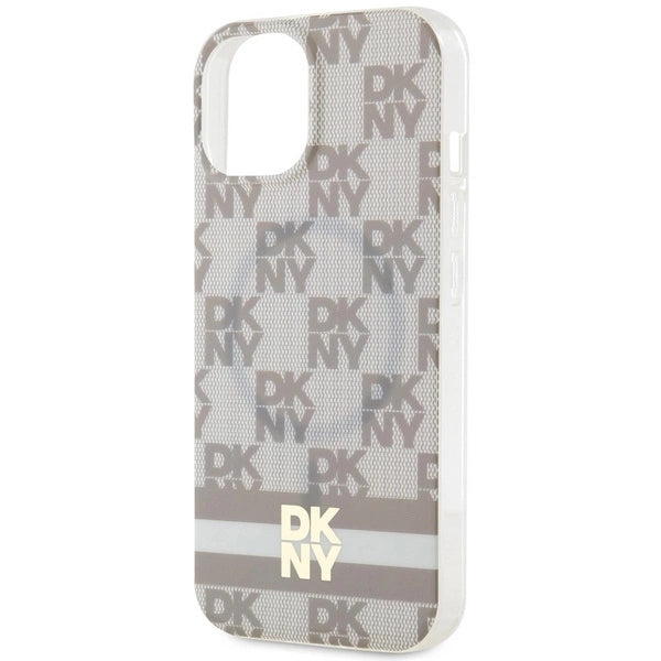 DKNY IML Checkered Mono Pattern &amp; Printed Stripes MagSafe case for iPhone 15 / 14 / 13 - beige_5