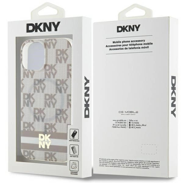 DKNY IML Checkered Mono Pattern &amp; Printed Stripes MagSafe case for iPhone 15 / 14 / 13 - beige_7