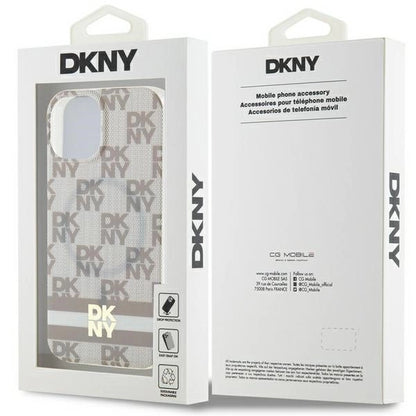 DKNY IML Checkered Mono Pattern &amp; Printed Stripes MagSafe case for iPhone 15 / 14 / 13 - beige_7