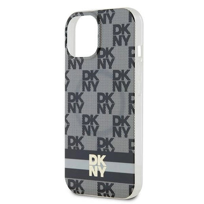 DKNY IML Checkered Mono Pattern &amp; Printed Stripes MagSafe Case for iPhone 15/14/13 - Black_5