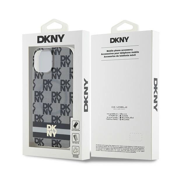 DKNY IML Checkered Mono Pattern &amp; Printed Stripes MagSafe Case for iPhone 15/14/13 - Black_7