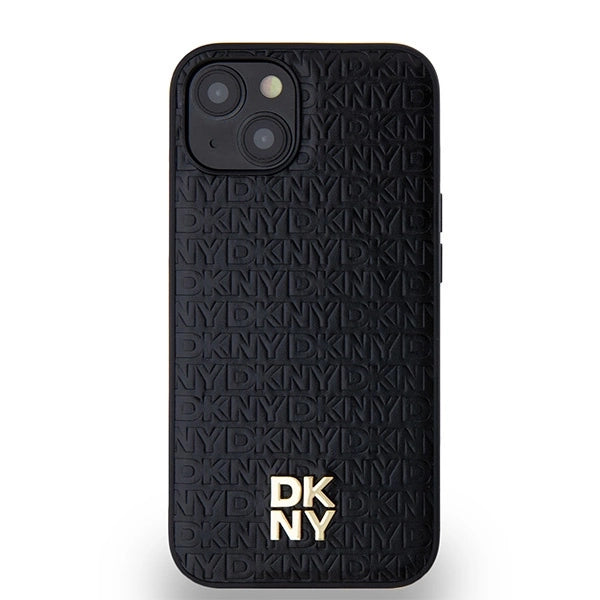 DKNY Leather Monogram Pattern Metal Logo MagSafe Case for iPhone 15/14/13 - Black_2