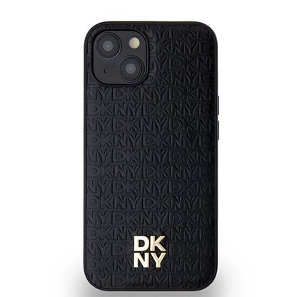 DKNY Leather Monogram Pattern Metal Logo MagSafe Case for iPhone 15/14/13 - Black_2