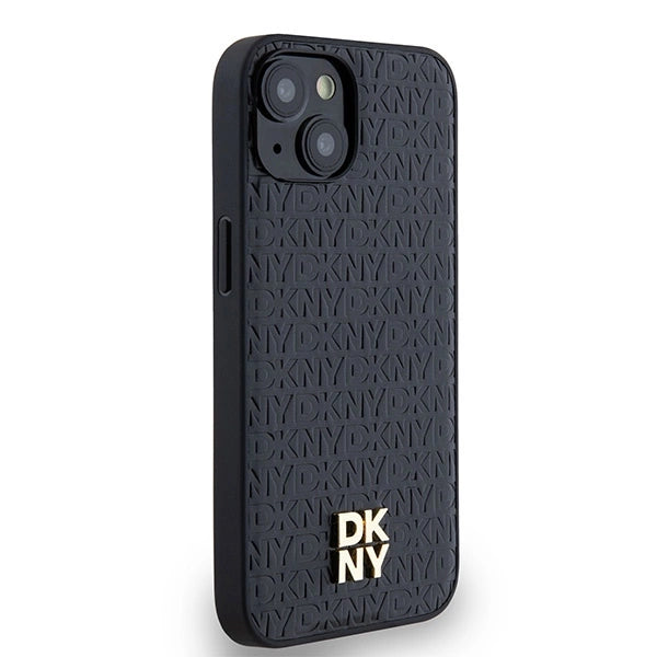 DKNY Leather Monogram Pattern Metal Logo MagSafe Case for iPhone 15/14/13 - Black_3