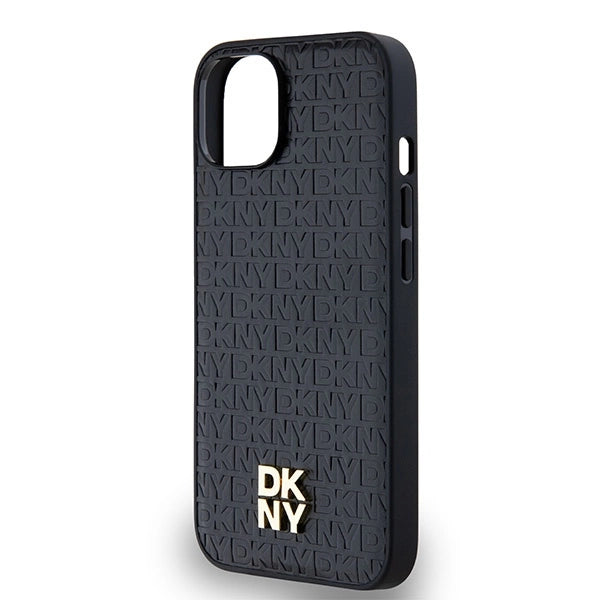 DKNY Leather Monogram Pattern Metal Logo MagSafe Case for iPhone 15/14/13 - Black_5