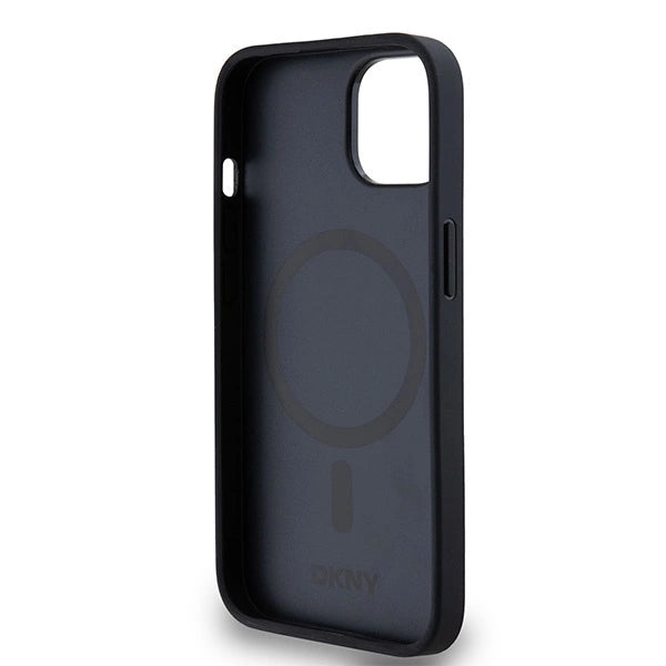 DKNY Leather Monogram Pattern Metal Logo MagSafe Case for iPhone 15/14/13 - Black_6